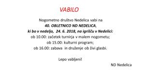Vabilo 40. obletnica ND Nedelica